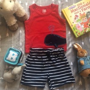 🐳 BABY BOY WHALE TANK WITH MATCHING STRIPE SHORTS